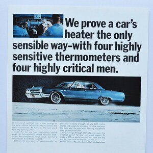 Pubblicità di un'auto di grandi dimensioni, 1965, test della General Motors (azienda automobilistica, pubblicità fotografica classica, vecchia, parti, brochure stampate, concessionario, concessionaria GM americana)