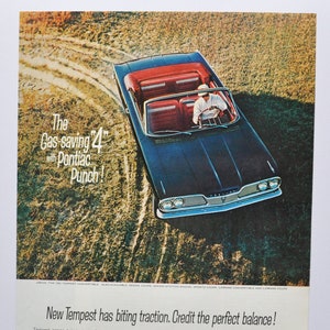 Grande pubblicità per auto Pontiac Tempest del 1962 (GM General Motors Company, pubblicità fotografica classica d'epoca, parti, brochure stampate, concessionario, auto degli Stati Uniti)