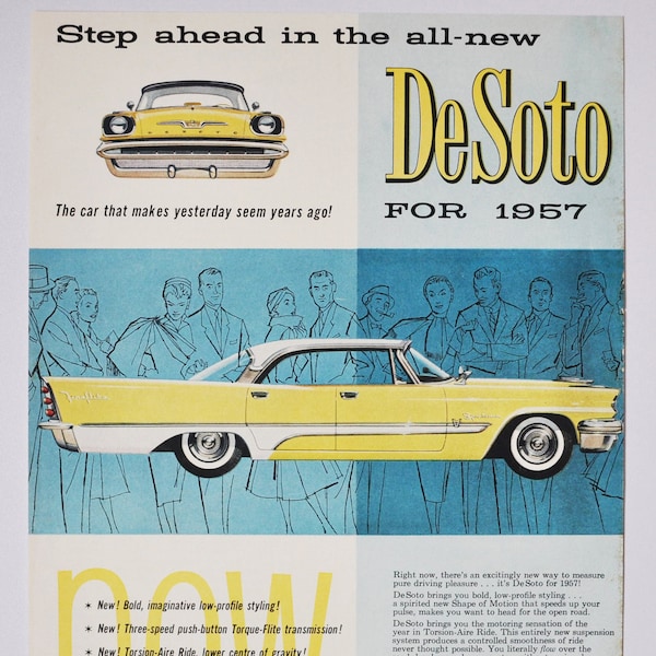 Large Car Ad 1957 DeSoto Fireflite (motor company classic old photo advertisement print brochure retro dealer dealership automobile de soto)