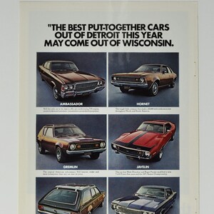 Auto-Werbung AMC Cars (american Motors company classic old Foto-Werbung Händler Autohaus Print-Teile Broschüre Rambler Ambassador Hornet)