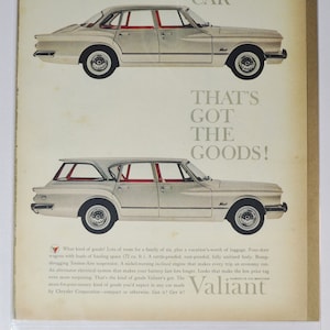 Pubblicità di un'auto di grandi dimensioni Plymouth Valiant (azienda automobilistica Chrysler, vecchia pubblicità fotografica classica, parti, brochure stampata, Belvedere Barracuda Fury)