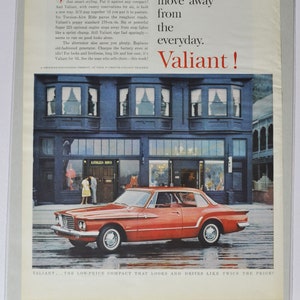 Grote autoadvertentie 1961 Plymouth Valiant (motorbedrijf chrysler oude klassieke fotoadvertentie onderdelen gedrukte brochure dealer dealer auto VS)