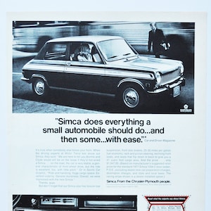 Grande pubblicità per auto 1971 Simca 1204 (azienda automobilistica classica vecchia foto pubblicità parti stampa brochure concessionario concessionaria americana chrysler francese)