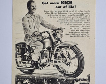 Motorcykelannons 1952 Harley-Davidson 125 Tele-Glide Fork (motorcykelföretagets klassiska gamla foto, originalannons, reservdelar, tryckt broschyr)