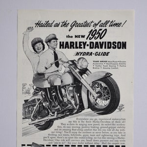 Motorrad Ad 1950 Harley-Davidson Hydra-Glide (Motorrad Firma Klassiker altes Foto original Werbung Teile Print Broschüre Autohaus)