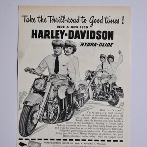 Motorrad Anzeige 1950 Harley-Davidson Hydra-Glide Fork (Motorrad Firma Klassiker altes Foto original Werbeteile Print Broschüre Händler)