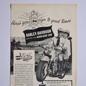 Motorrad Anzeige 1949 Harley-Davidson Hydra-Glide Fork (Motorrad Firma Klassiker altes Foto original Werbeteile Print Broschüre Händler)