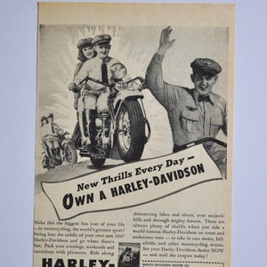 Motorrad Ad 1947 Harley-Davidson (Motorrad Firma Klassiker altes Foto original Werbung Teile Print Broschüre Autohaus Hydra-Glide)