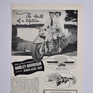 Motorrad Anzeige 1949 Harley-Davidson Hydra-Glide Fork (Motorrad Firma Klassiker altes Foto original Werbeteile Print Broschüre Händler)