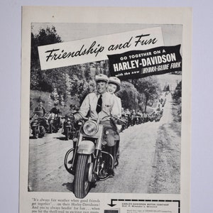 Motorrad Anzeige 1949 Harley-Davidson Hydra-Glide Fork (Motorrad Firma Klassiker altes Foto original Werbeteile Print Broschüre Händler)