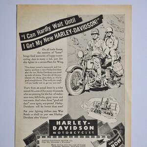 Motorrad Werbung 1940er Jahre Harley-Davidson (Motorrad Firma Klassiker altes Foto original Werbung Teile Print Broschüre Autohaus Hydra-Glide)