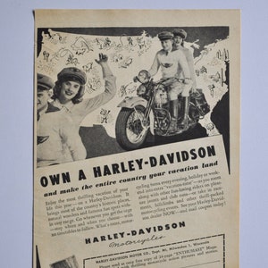 Motorrad Werbung 1950er Jahre Harley-Davidson (Motorrad Firma Klassiker altes Foto original Werbung Teile Print Broschüre Autohaus Hydra-Glide)