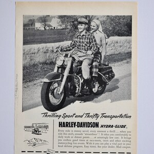 Motorrad Anzeige 1951 Harley-Davidson Hydra-Glide (Motorrad Firma Klassiker altes Foto original Werbung Teile Print Broschüre Autohaus)
