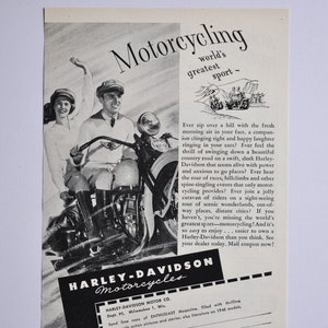 Motorrad Ad 1947 Harley-Davidson (Motorrad Firma Klassiker altes Foto original Werbung Teile Print Broschüre Autohaus Hydra-Glide)