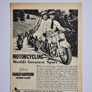 Motorrad Ad 1950 Harley-Davidson Hydra-Glide (Motorrad Firma Klassiker altes Foto original Werbung Teile Print Broschüre Autohaus)