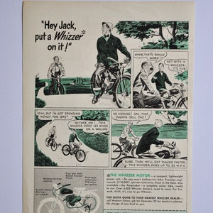 Publicité pour moto Whizzer des années 50 (moto classique d'une entreprise)