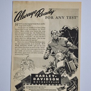 Motorrad Werbung 1940er Jahre Harley-Davidson (Motorrad Firma Klassiker altes Foto original Werbung Teile Print Broschüre Autohaus Hydra-Glide)