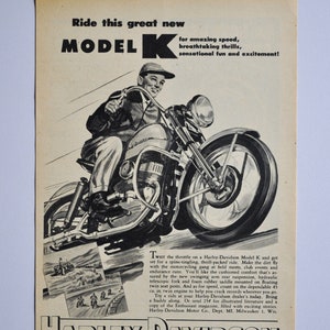 Motorrad Ad 1953 Harley-Davidson Model K (Motorrad Firma Klassiker altes Foto original Werbung Teile Print Broschüre Autohaus)