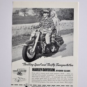 Motorrad Anzeige 1951 Harley-Davidson Hydra-Glide (Motorrad Firma Klassiker altes Foto original Werbung Teile Print Broschüre Autohaus)