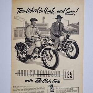 Motorrad Anzeige 1951 Harley-Davidson 125 Tele-Glide Fork (Motorrad Firma Klassiker altes Foto original Werbung Teile Print Broschüre)