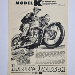 Motorrad Ad 1953 Harley-Davidson Model K (Motorrad Firma Klassiker altes Foto original Werbung Teile Print Broschüre Autohaus)