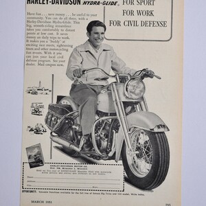 Motorrad Anzeige 1951 Harley-Davidson Hydra-Glide (Motorrad Firma Klassiker altes Foto original Werbung Teile Print Broschüre Autohaus)