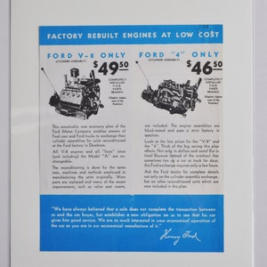Auto-Werbung 1940er Jahre Ford (Motor Company Classic altes Foto-Werbedruck-Broschüre Plakat USA Originalteile Händler America Motor V-8 Henry)