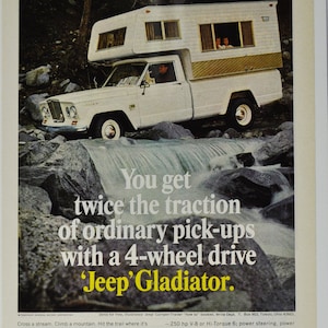Auto-Werbung Jeep Gladiator (klassisches altes Foto Werbebroschüre Retro-Teiledruck Autohaus Autohaus AMC American Motors Kaiser Corporation)
