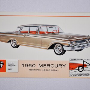 Postkarte 1960 Mercury Monterey 4-Door Sedan (Autohaus, Autohaus Postkarte Ford Motor Company Broschüre Retro Classic Foto)