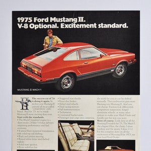 Auto Werbung 1975 Ford mustang ii 2 mach 1 (motor company classic altes Foto anzeige druck teile prospekt händler vertretung v-8 sport)