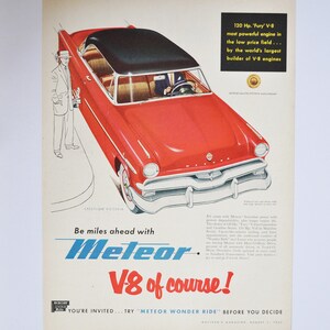 Grote autoadvertentie 1953 Ford Meteor (autobedrijf klassieke oude fotoadvertentie onderdelen gedrukte brochure dealer dealer klassieke auto canada)