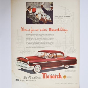 Grote autoadvertentie 1953 Ford Monarch (motorbedrijf klassieke oude fotoadvertentie onderdelen gedrukte brochure dealer dealer autohockey canada)