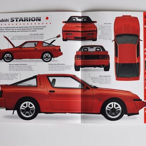 Fiche technique Mitsubishi Starion (1981-1990) (photo de voiture à moteur stat info specs brochure print parts ad vintage classic old sport auto japan)