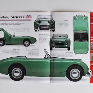 Scheda tecnica Austin-Healey Sprite (1958-1971) (foto auto statistiche info specifiche brochure parti pubblicità vecchia stampa sport gara Warwick Inghilterra auto MK I 1)
