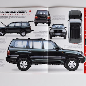 Fiche technique Toyota Landcruiser (1998-AUJOURD'HUI) (photos de voitures, statistiques, informations, caractéristiques, brochure, pièces imprimées, publicité vintage, vieille voiture de sport, japon)