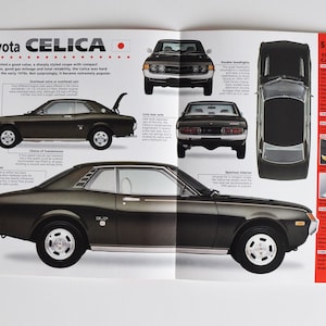 Fiche technique Toyota Celica (1970-1977) (voiture photo stat info specs brochure print parts ad vintage classic old sport auto japan tokyo)
