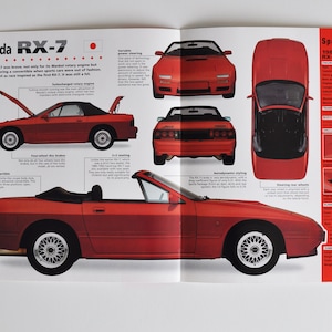 Fiche technique Mazda RX-7 (1985-1992) (voiture à moteur photo stat info spécifications brochure imprimer pièces ad vintage classique vieux sport japon hiroshima rx7)