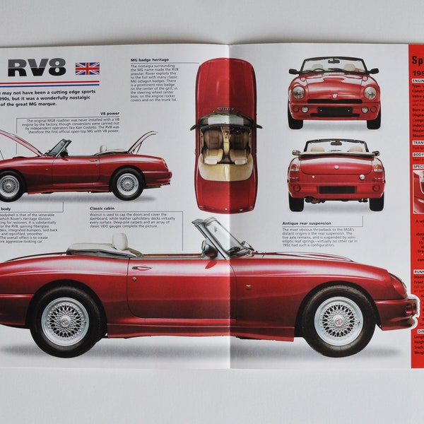 Spec Sheet MG RV8 (1992-1996) (car photo stat info specs brochure parts ad old vintage print sport race Rover Group Birmingham England auto)