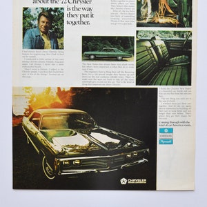 Grote autoadvertentie 1972 Chrysler New Yorker (autobedrijf klassieke oude fotoadvertentie onderdelen gedrukte brochure dealer dealer Amerikaanse motor)
