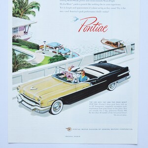 Grande pubblicità per auto Pontiac del 1956 (GM General Motors Company, pubblicità fotografica classica d'epoca, parti, brochure stampate, concessionario, concessionaria USA, auto America)