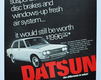 Large Car Ad 1968 Datsun (luxury motorcar classic old photo advertisement brochure parts sports retro dealer dealership japan auto nissan)