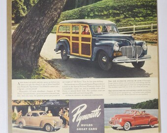 Stor bilannons Plymouth kombi (motor company chrysler gammal klassisk fotoannons reservdelar tryckt broschyr återförsäljare återförsäljare USA USA)