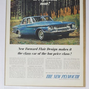 Grote autoadvertentie 1962 Plymouth (autobedrijf chrysler oude klassieke foto advertentie onderdelen gedrukte brochure dealer dealer garage station VS)