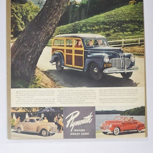 Grote autoadvertentie Plymouth Station Wagon (motorbedrijf chrysler oude klassieke fotoadvertentie onderdelen gedrukte brochure dealer dealerschap VS VS)