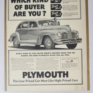 Grote autoadvertentie 1942 Plymouth (motorbedrijf chrysler oude klassieke fotoadvertentie onderdelen print brochure dealer dealer garage VS VS)