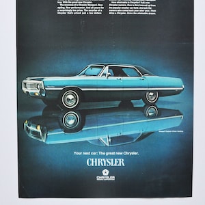 Pubblicità di un'auto di grandi dimensioni del 1969 Chrysler Newport Custom Hardtop (pubblicità di una vecchia foto classica di una società di motori, parti, brochure stampata del concessionario auto 300)