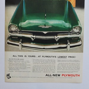 Grote autoadvertentie 1955 Plymouth (motorbedrijf chrysler oude klassieke fotoadvertentie onderdelen gedrukte brochure belvedere fury barracuda dapper)