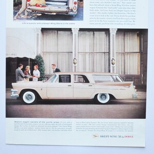 Grande pubblicità per auto 1958 Dodge Swept-Wing Sierra (azienda automobilistica classica vecchia foto pubblicità parti stampa brochure concessionario concessionario americano)