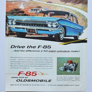 Grande pubblicità per auto Oldsmobile F-85 del 1961 (GM General Motors Company, pubblicità fotografica classica d'epoca, parti, brochure stampata, concessionario Olds F85, auto)