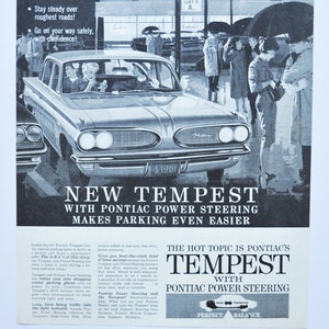 Grande pubblicità per auto Pontiac Tempest del 1961 (GM General Motors Company, pubblicità fotografica classica d'epoca, parti, brochure stampate, concessionario, auto degli Stati Uniti)